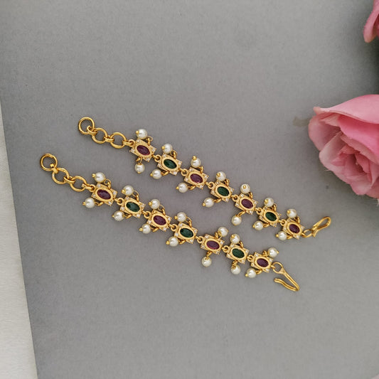 Multi colol pearl drop earchain