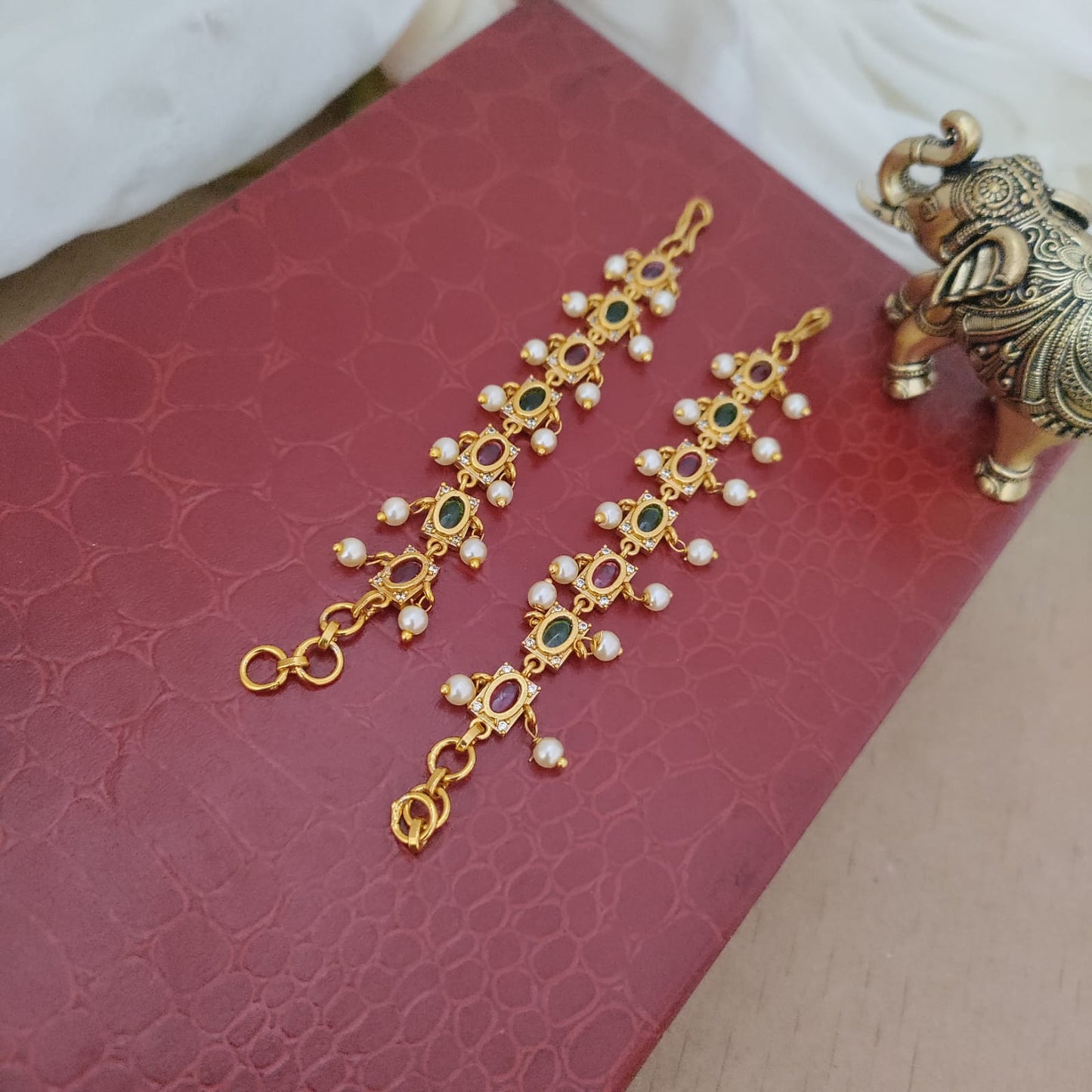 Multi colol pearl drop earchain
