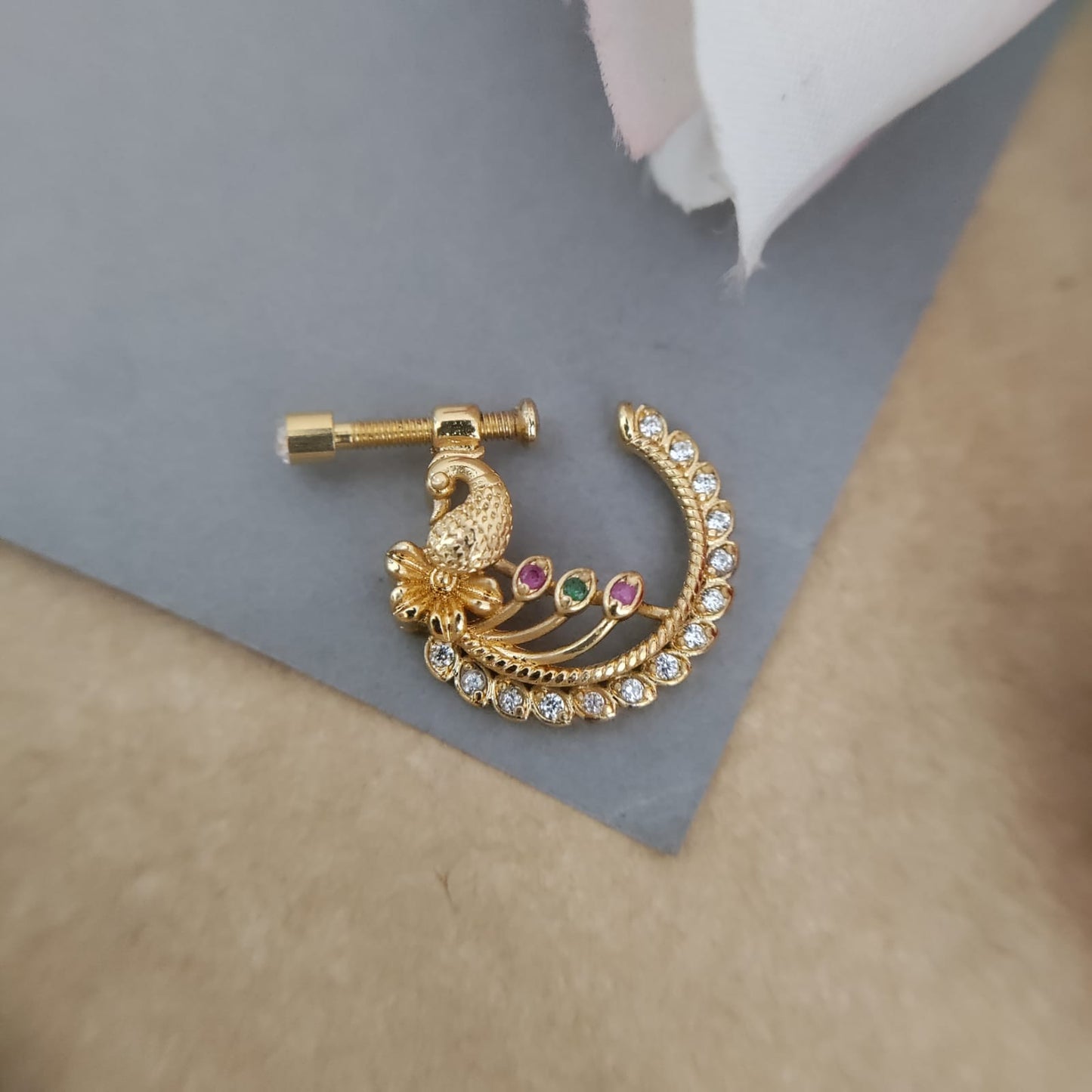 Peacock with flower nosepin/Nath