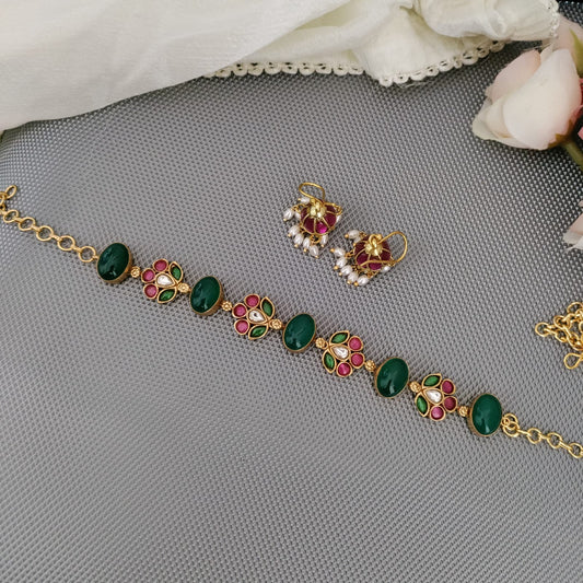 Flower design Jadau kundan green choker