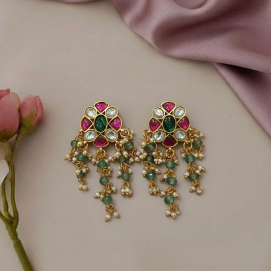 Jadau Kundan pearl drop stone earring