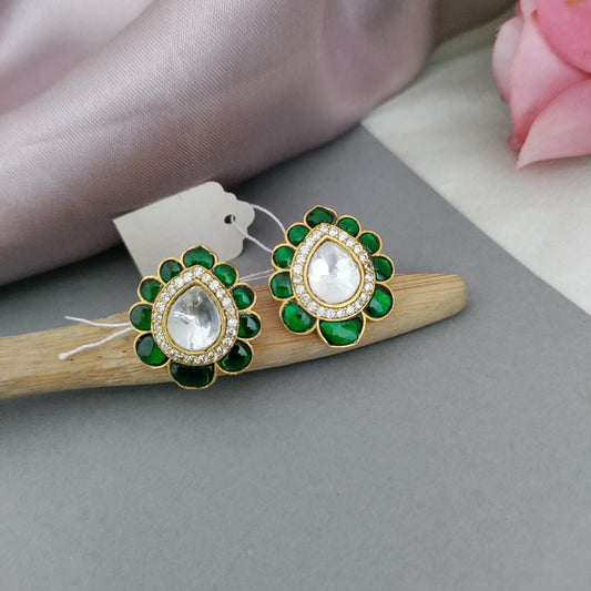 Drop green stone earring Jadau kundan
