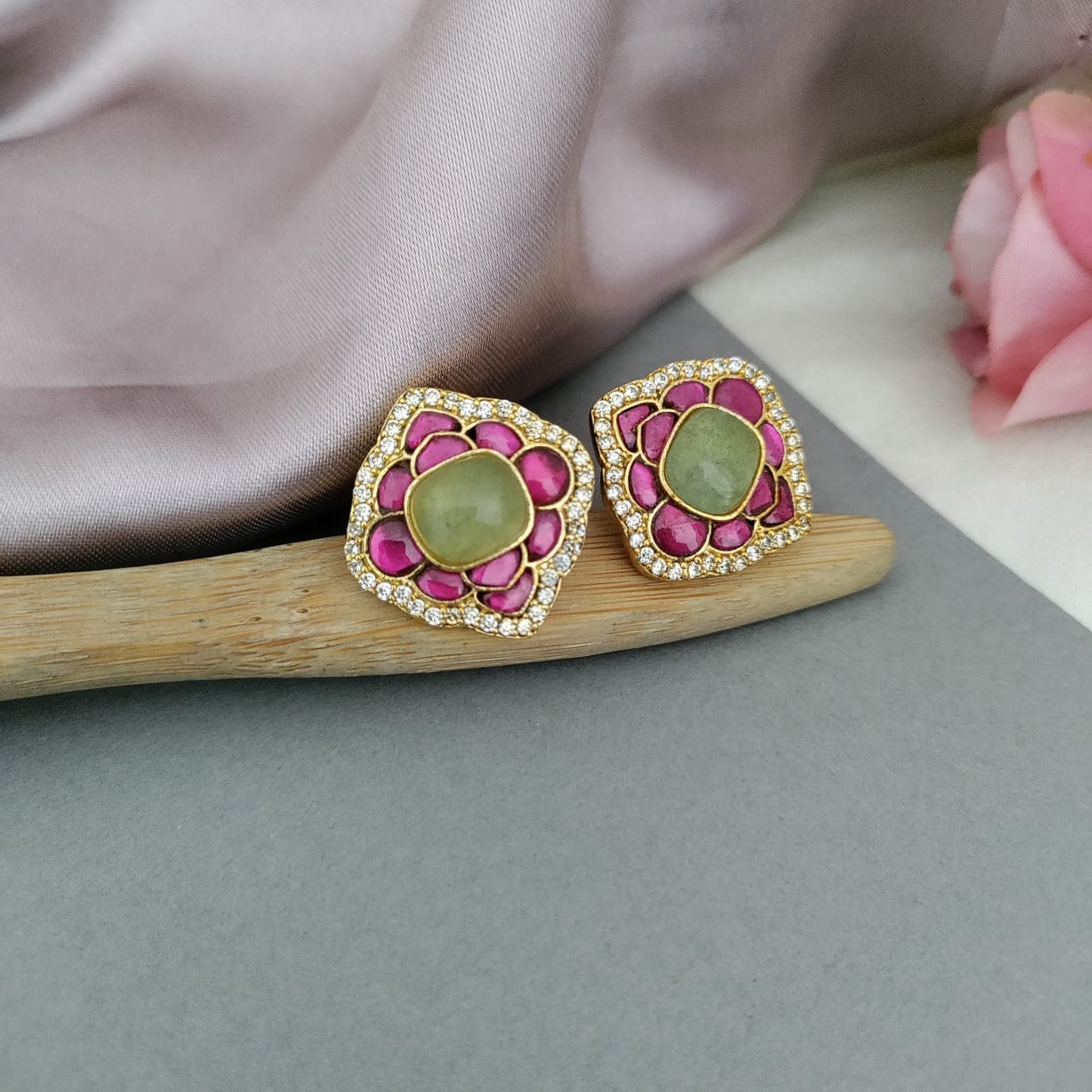 AD with jadau kundan stone earring
