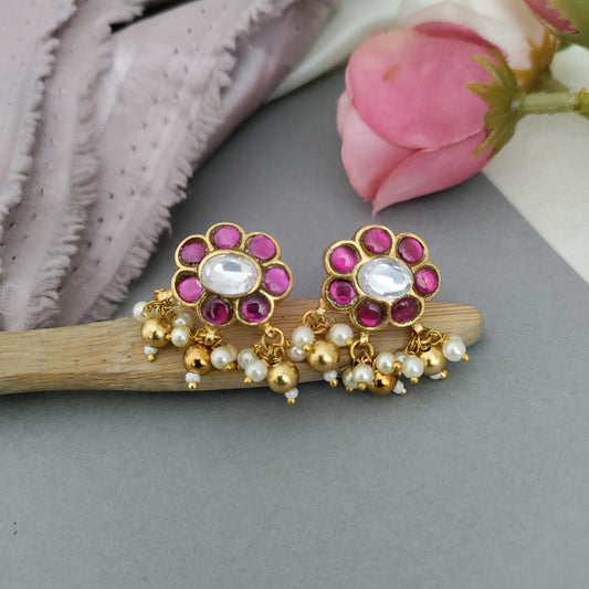 Oval shape ruby stone jadau earring
