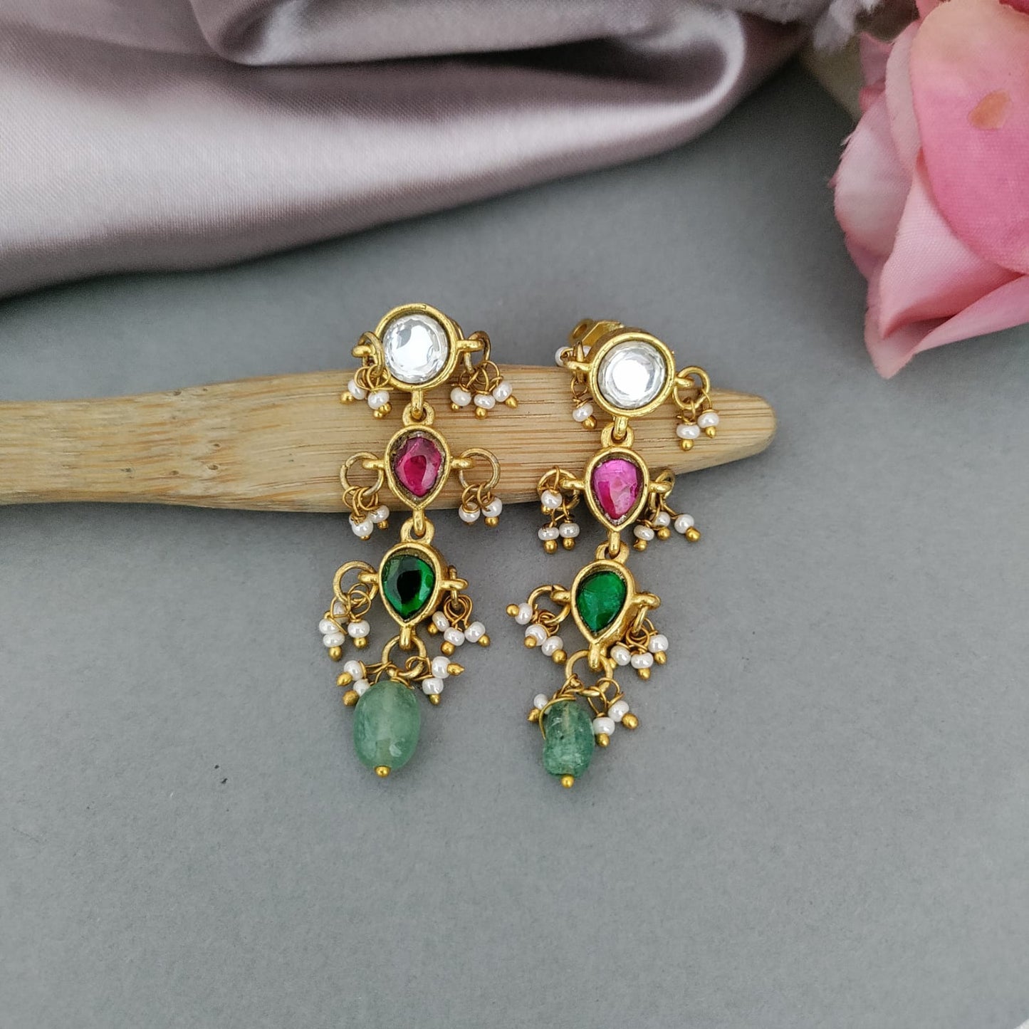 Drop Kundan Jadau stone earring