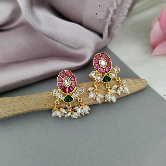Ruby stone oval shape jadau earring