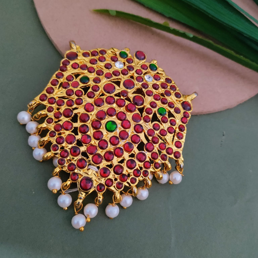Bharathanatyan kemp Jada billa / Hari pin peacock  red hair pin