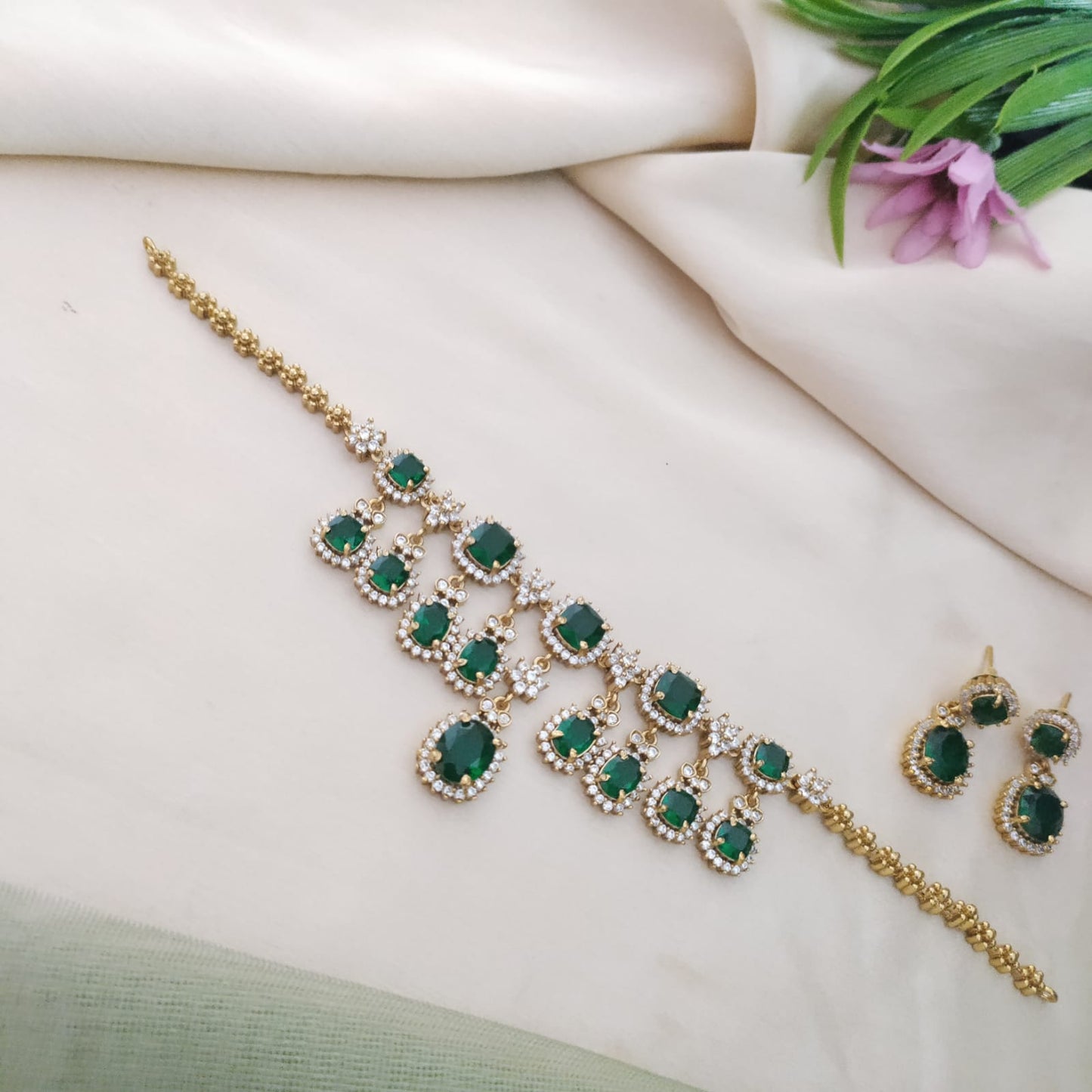 Sparkling CZ stone semi bridal necklace