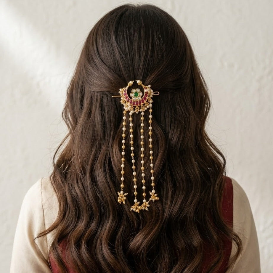 Moon kemp stone hair pin with pearl drop