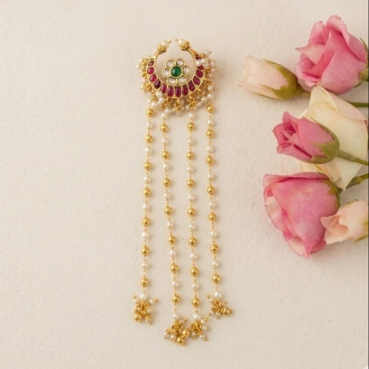 Moon kemp stone hair pin with pearl drop