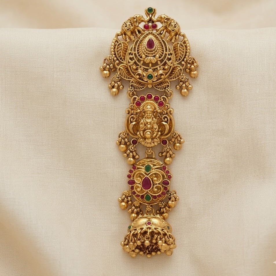 Gold finish lakshmi with elephant hair  Choti / Jada Billa