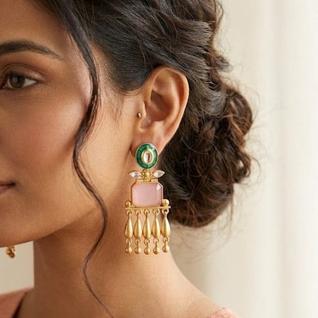 Golden stone studded dangler earring