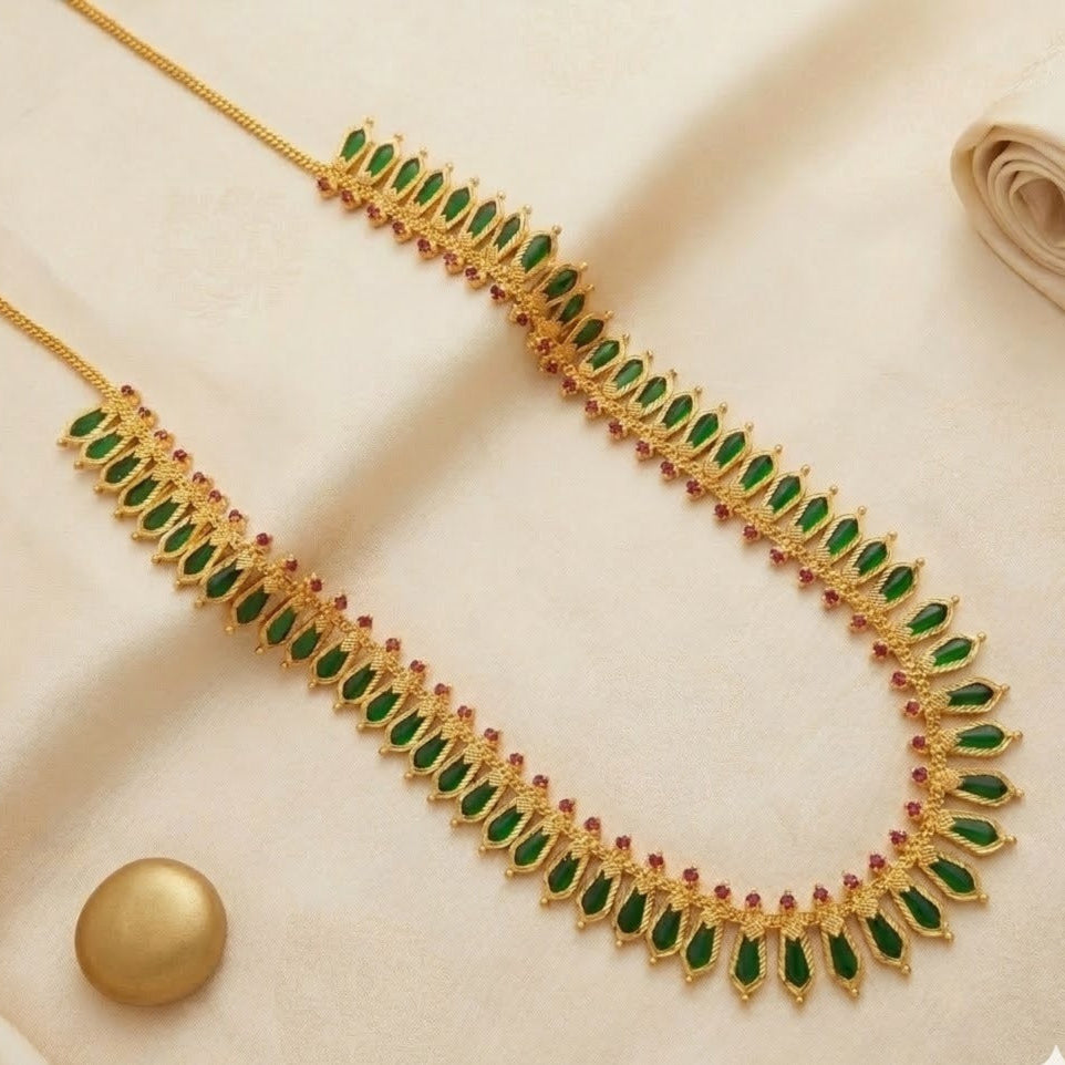 Long Traditional kerala Nagapadam chain set  - Green