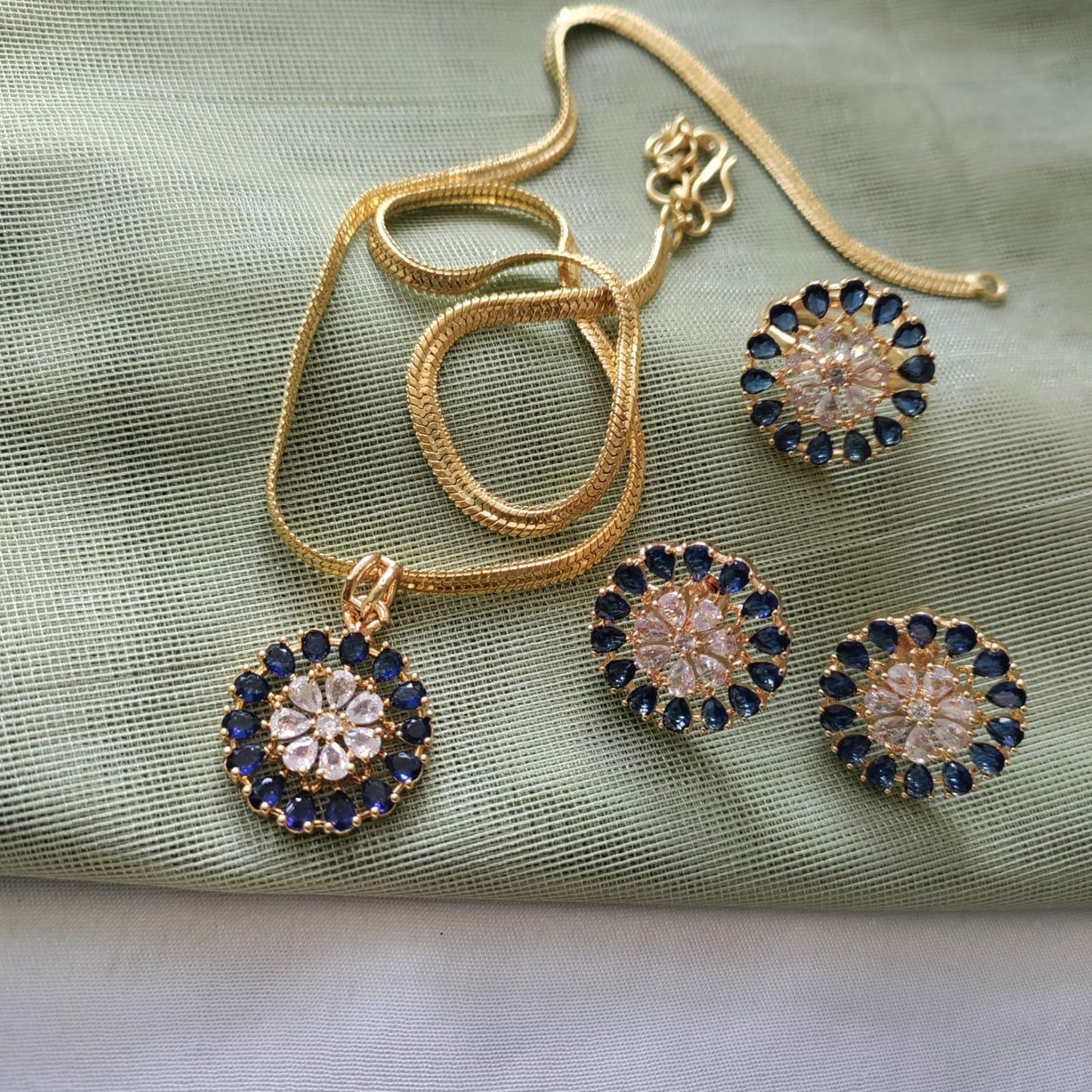 AD stone pendant chain with finger ring