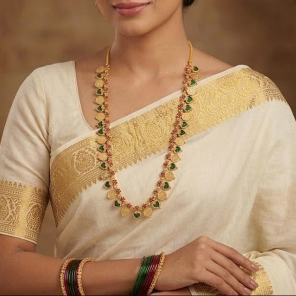 Long Microplated Palaka and Coin necklace - Kerala design