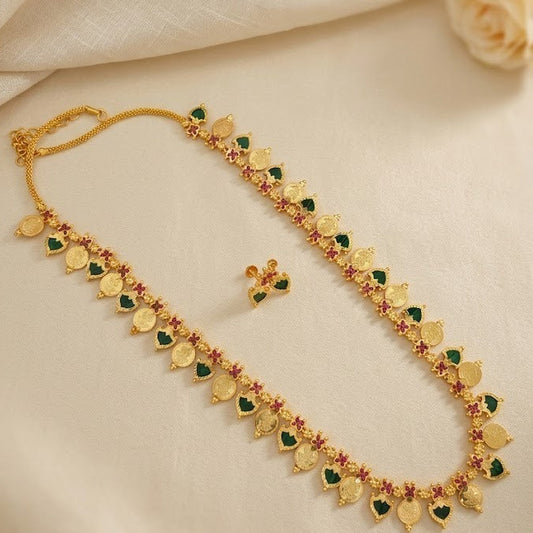 Long Microplated Palaka and Coin necklace - Kerala design
