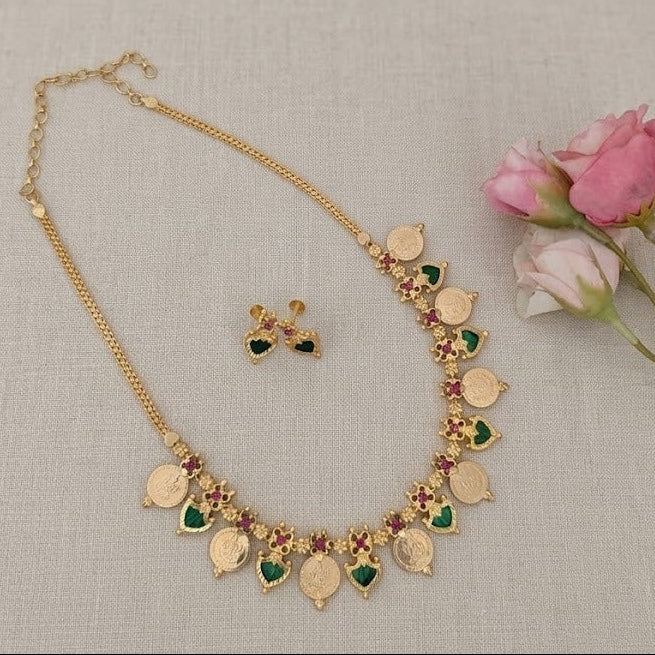 Microplated Palaka and Coin necklace - Kerala design Green