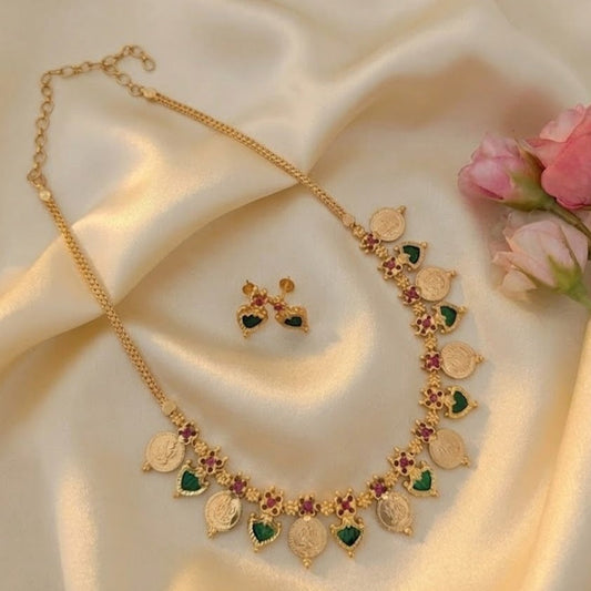 Microplated Palaka and Coin necklace - Kerala design Green