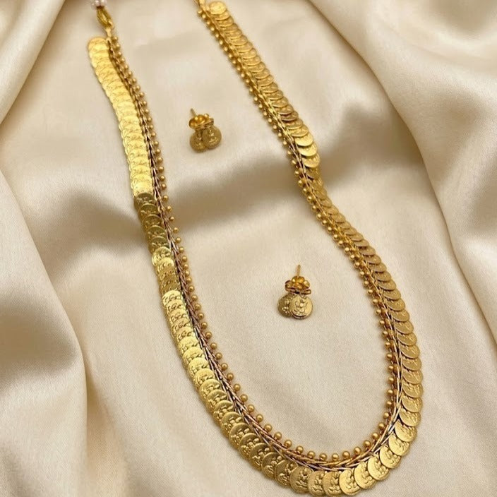 Long Kasu Coin mala - Antique gold finish
