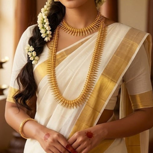 Long Mulla mottu traditional Microplated kerala necklace