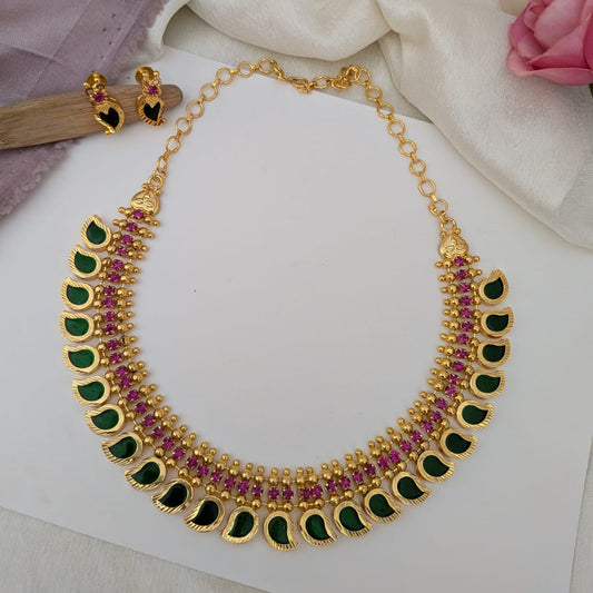 Microplated Mango green stone necklace- Kerala design