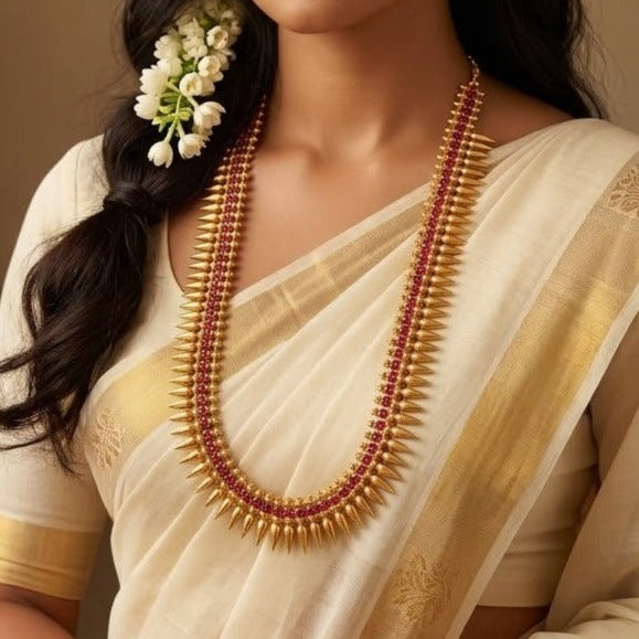Long Molla mottu traditional ruby stone Microplated Kerala design