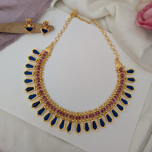 Microplated Nagapadam Blue stone necklace- Kerala design