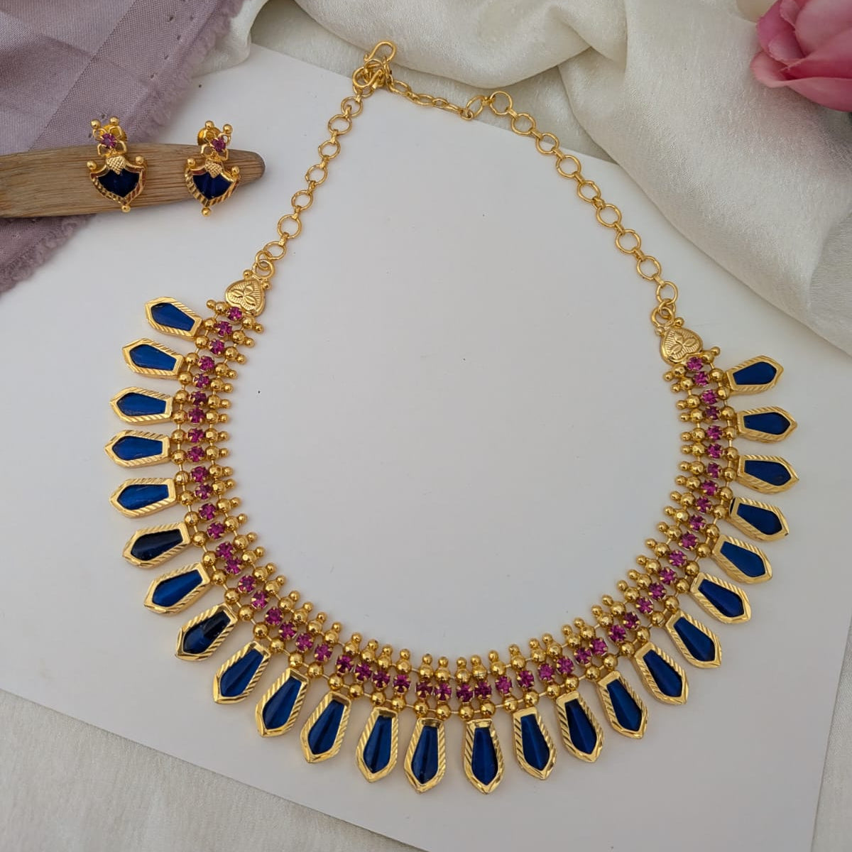 Microplated Nagapadam Blue stone necklace- Kerala design