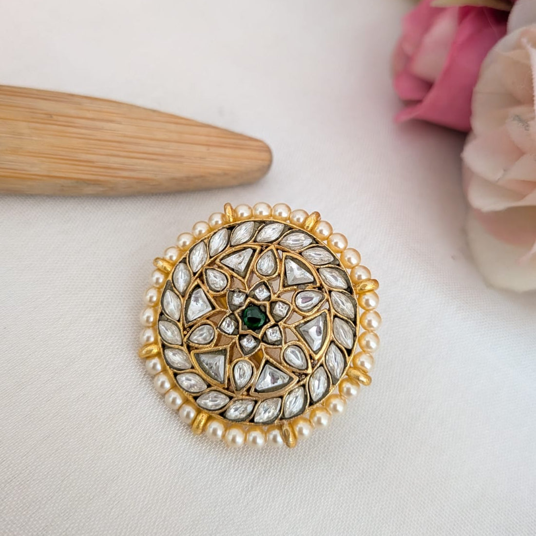 Sun Moon / Suryan Chandran white Hair accessory Jadau KUndan