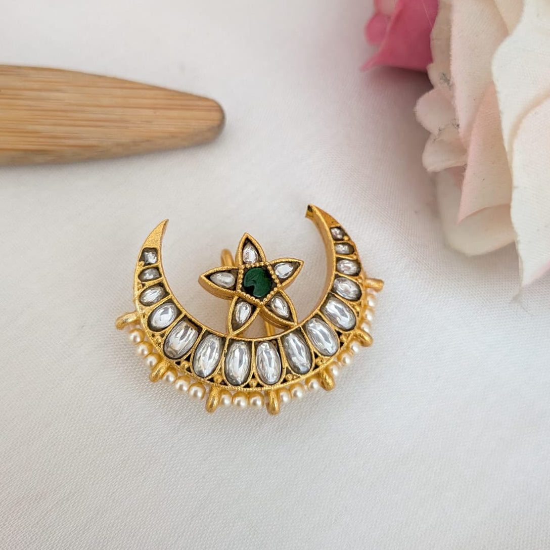 Sun Moon / Suryan Chandran white Hair accessory Jadau KUndan