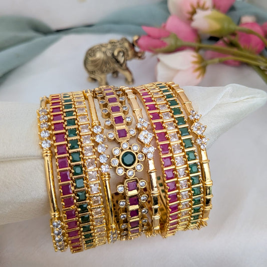 Bridal bangle set Ruby, green, white