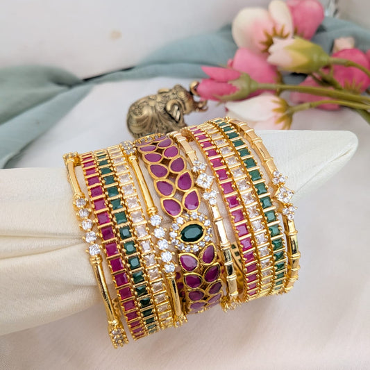 Bridal bangle set Ruby, green, white