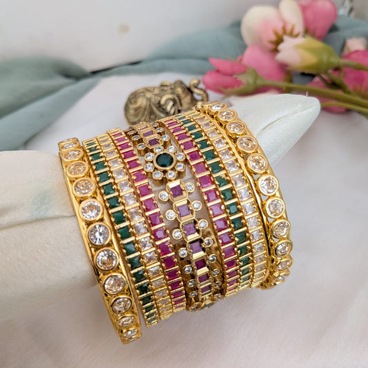 Bridal bangle set Ruby, green, white