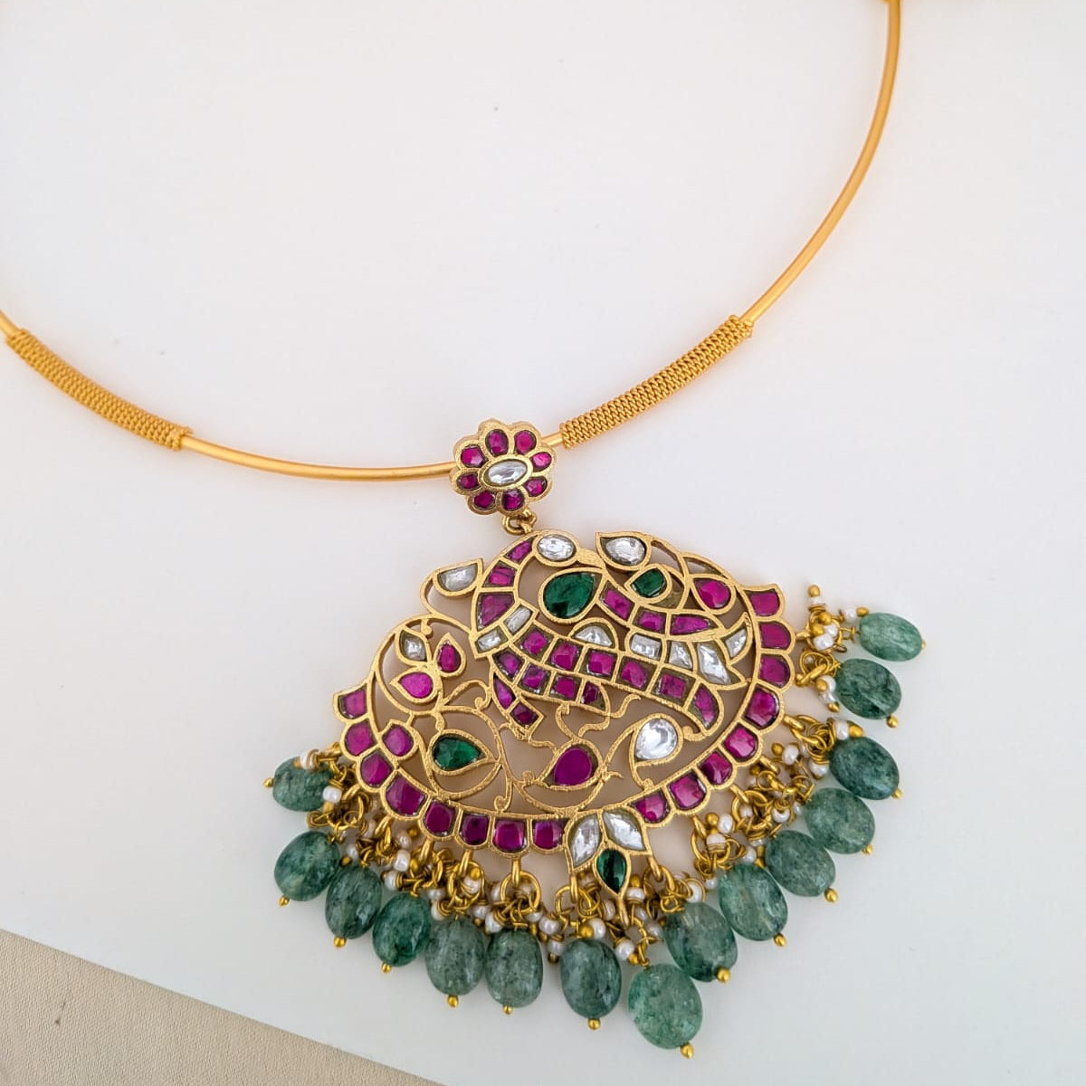 Peacock design Jadau kundan pendant hasli set