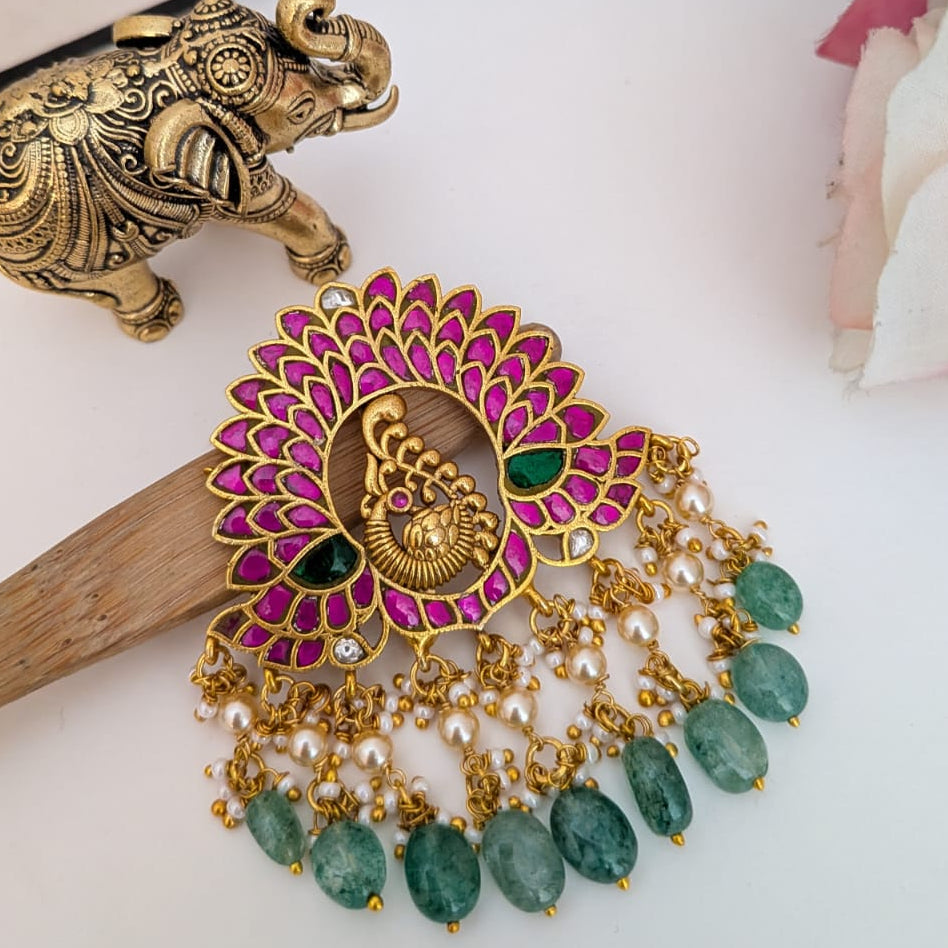 Peacock feather Jadau kundan pendant