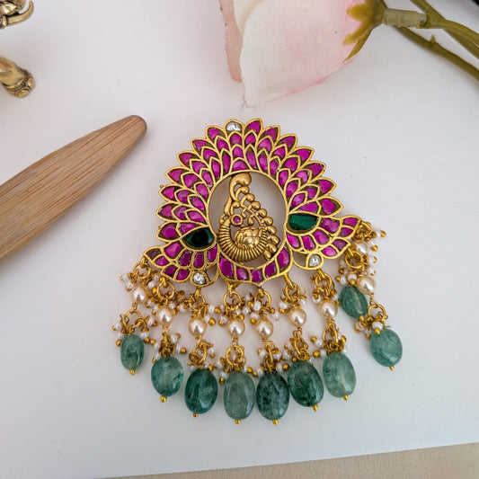 Peacock feather Jadau kundan pendant
