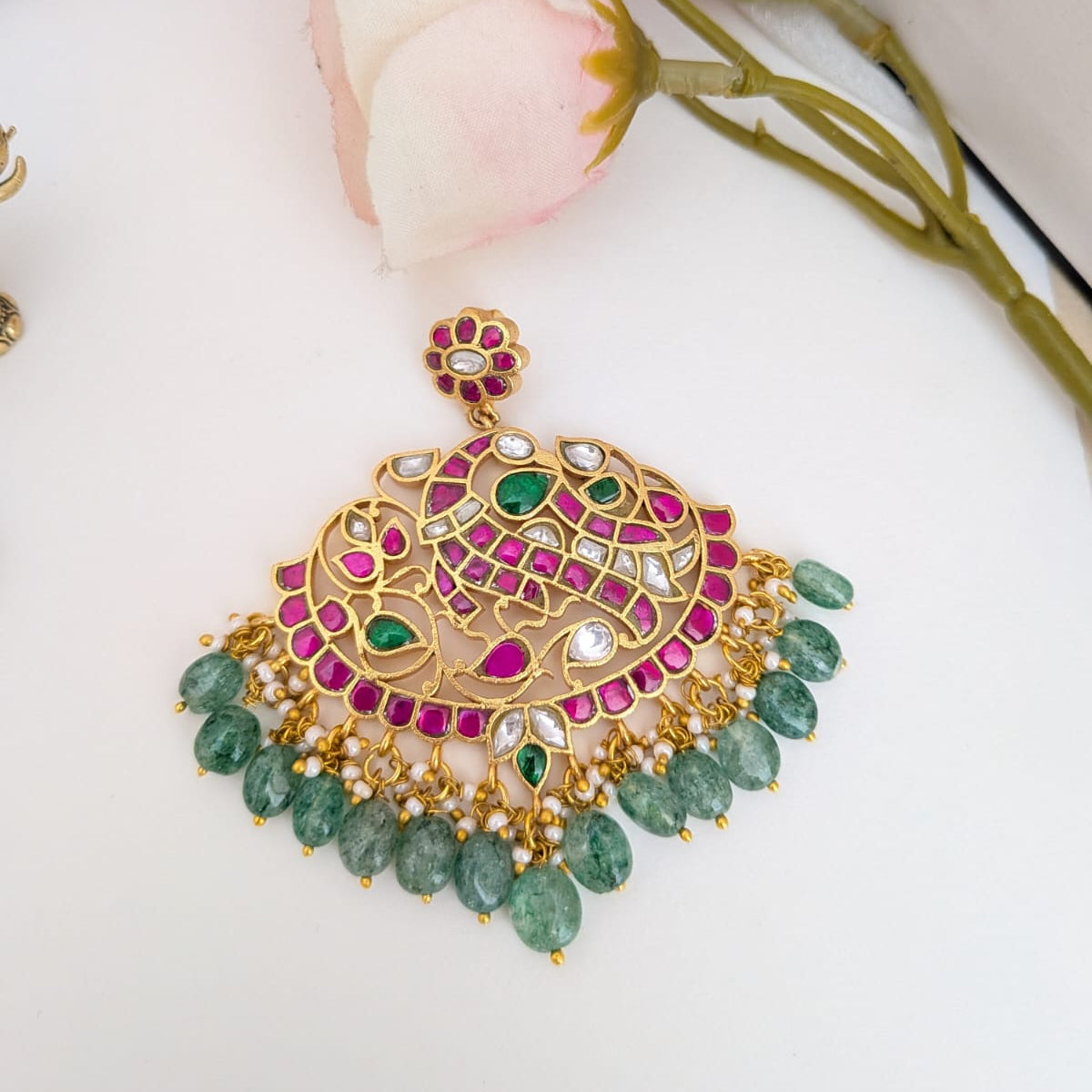 Peacock design Jadau kundan pendant