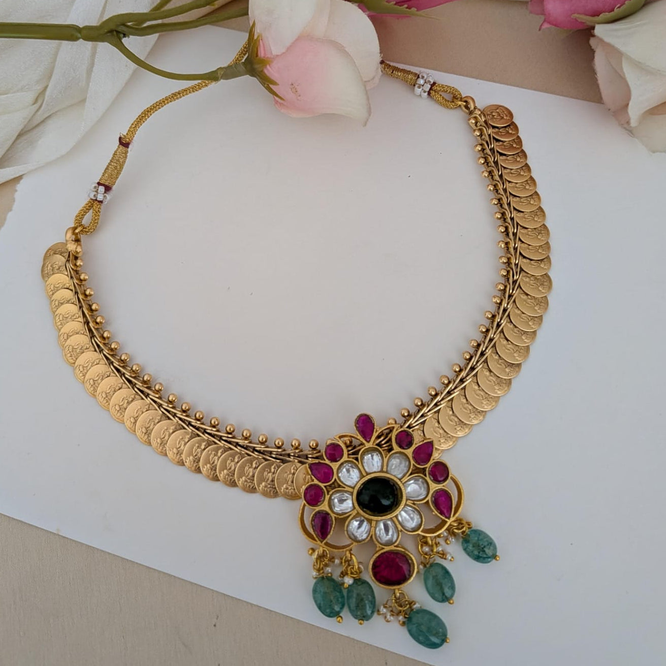 Lakshmi coin Jadau pendant necklace