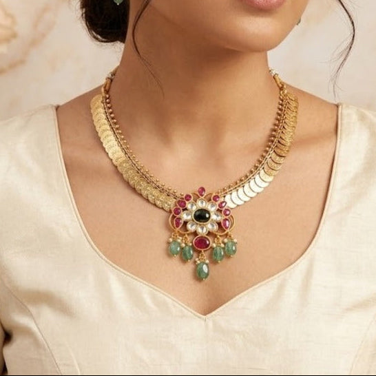 Lakshmi coin Jadau pendant necklace