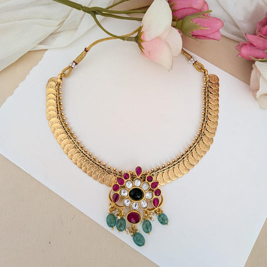 Lakshmi coin Jadau pendant necklace