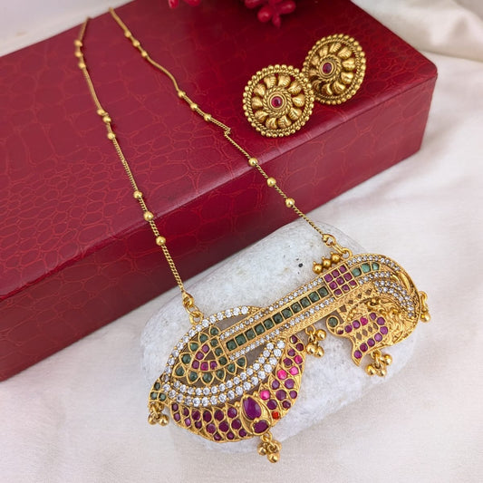 Kemp stone studded Veena design pendant chain