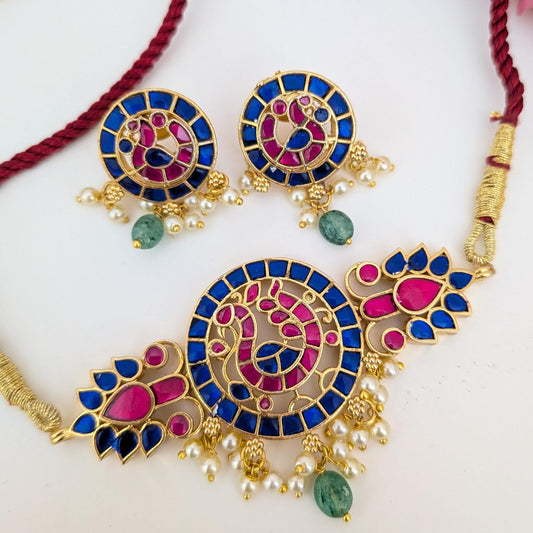 Blue with ruby stone studded Jadau kundan choker