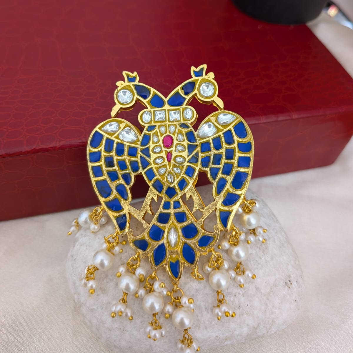 Blue Gandaberunda Jadau kundan pendant