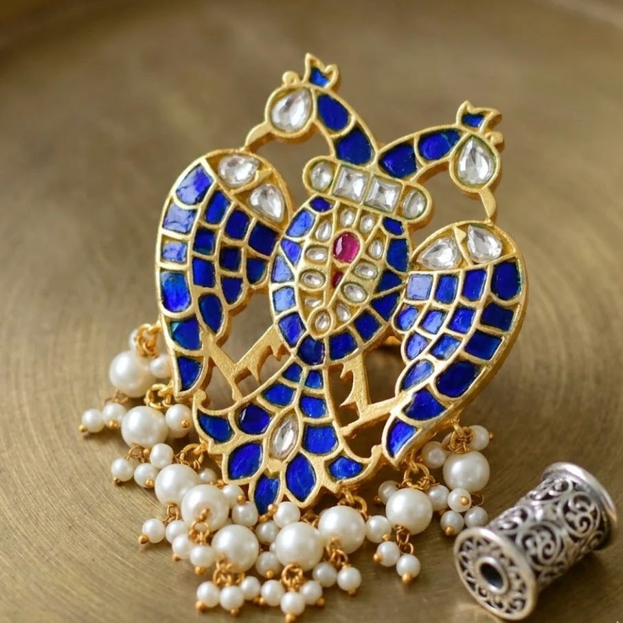 Blue Gandaberunda Jadau kundan pendant
