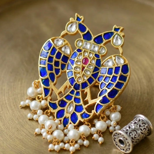 Blue Gandaberunda Jadau kundan pendant
