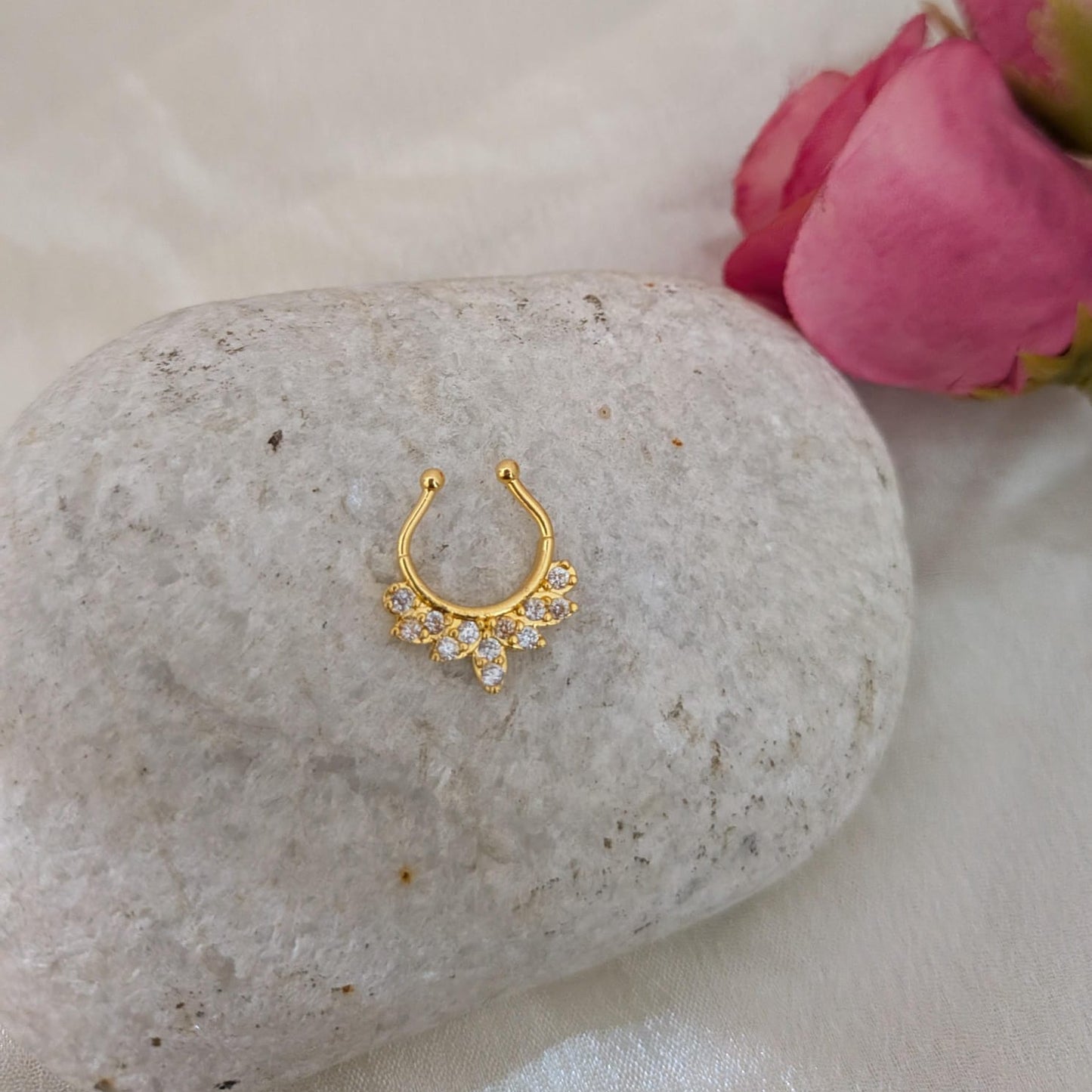 Diamond look alike AD stone septum ring