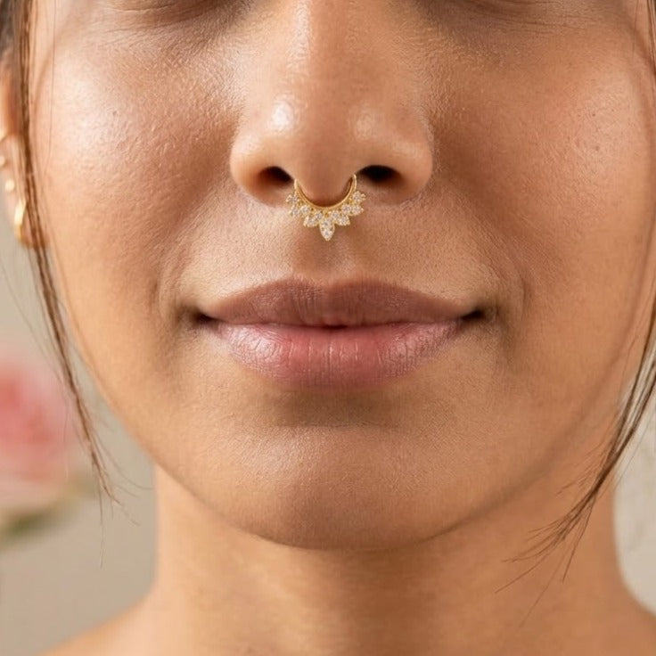 Diamond look alike AD stone septum ring