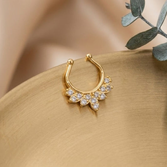 Diamond look alike AD stone septum ring