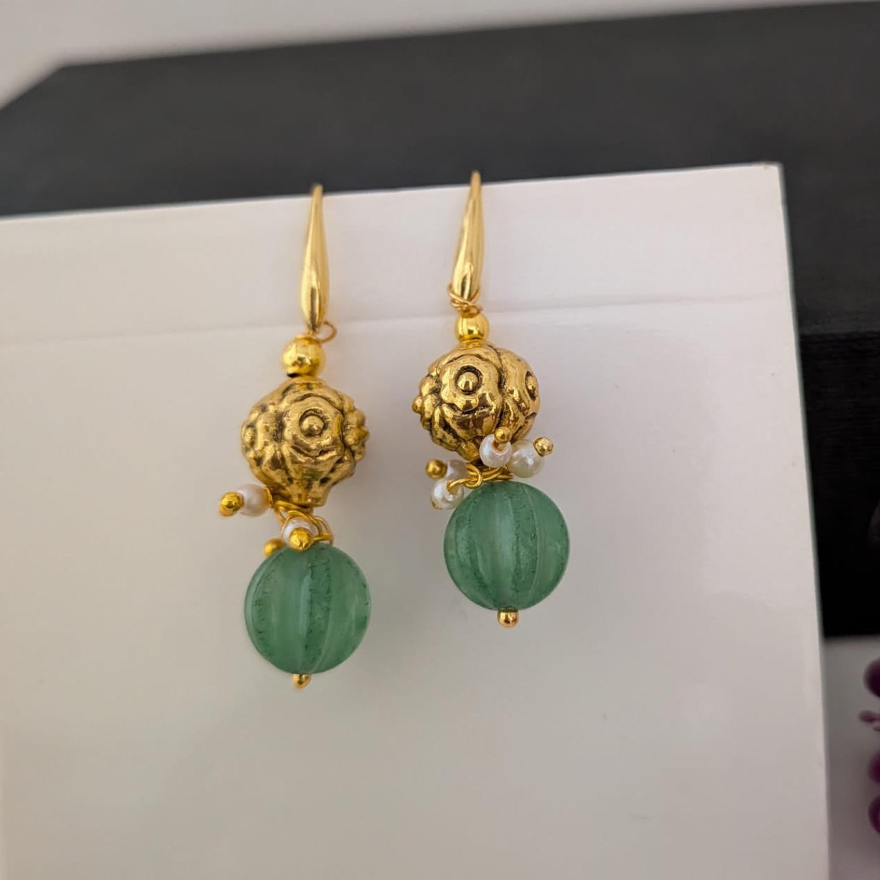 Golden finish beaded with pumpkin beaded earring