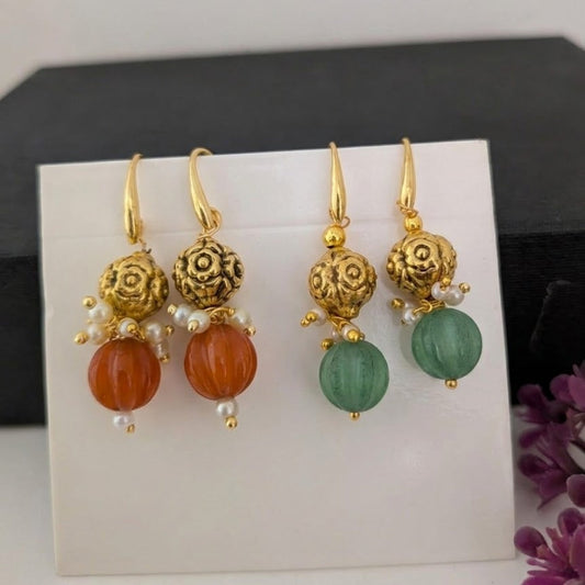Golden finish beaded with pumpkin beaded earring